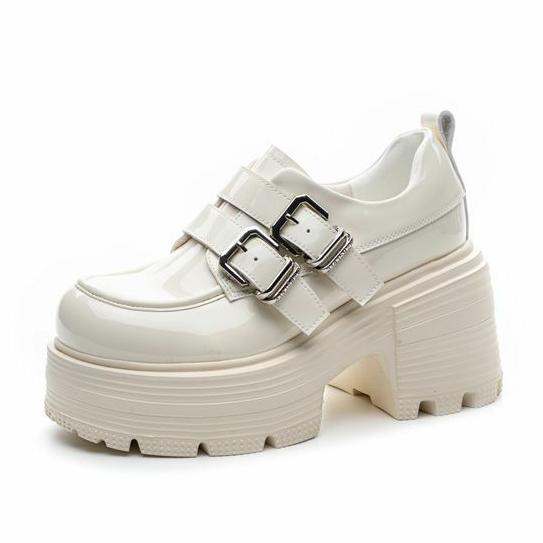 Fashion Retro Thick Heel Loafers Women's Autumn New Single Shoes Buckle Round Head Fashionable British Style Small Leather Shoes