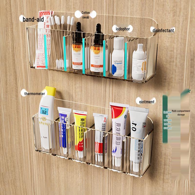 Wall-Mounted Rectangular Compartment Organizer for Medicine, Cosmetics, and Lipstick
