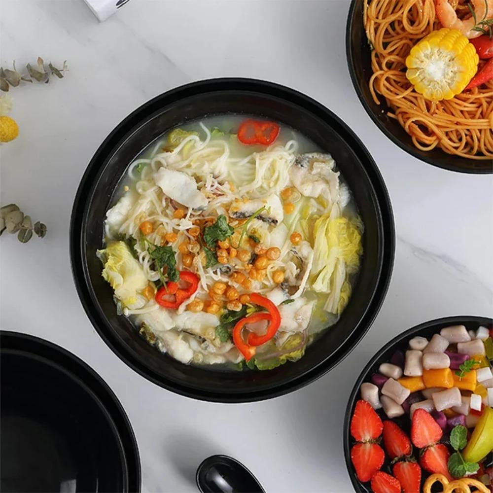Black Plastic Bowl Large Striped Bowl Tableware LargeDiameter Large Bowl Mouth High Temperature Resistant Easy To Clean Reusable