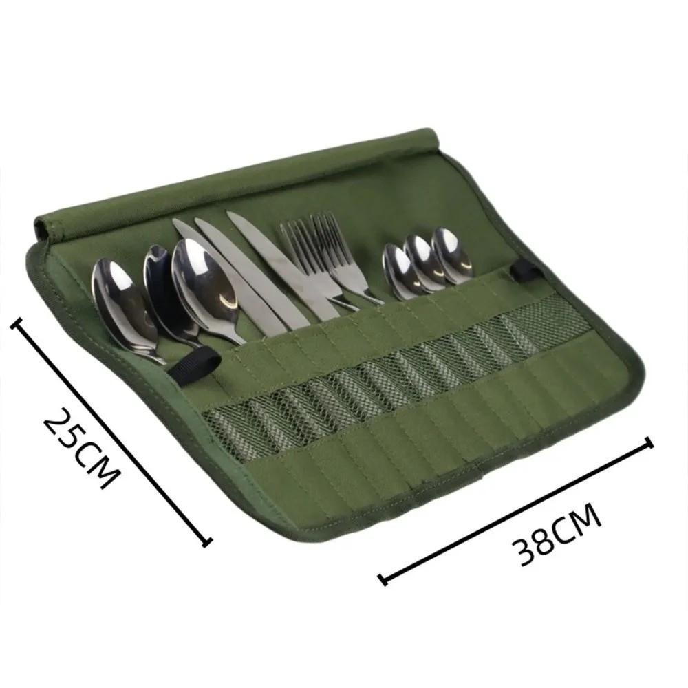 Tragbare Geschirr-Aufbewahrungstasche Oxford-Gewebe 13 Fächer Organizer-Beutel Roll-Up-Stil Besteck-Aufbewahrungstasche für den Außenbereich Camping