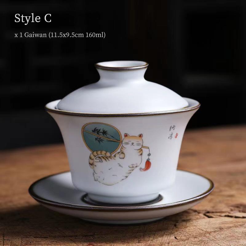 160ml Ceramic Gaiwan Ru Kiln Three-Talent Gaiwan Vintage Tea Bowl