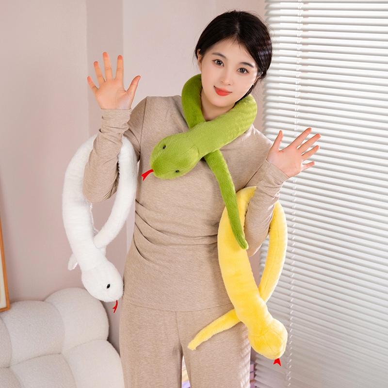 Long Snake Plush Stuffed Animal Pillow Green Yellow Pink Red White Black Cute Soft Doll Huggable Toy Boy Girl Kid Birthday Gifts