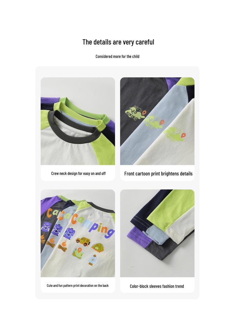 2026 New Boys' Pure Cotton Long-Sleeve T-shirt for Spring/Autumn - Baby Toddler Kids Base Layer