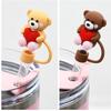 5Pcs Silicones Straw Cover Caps Bear Heart DustProof Drinkings Straw Caps Reusables Straw Tip Lid for Tumbler Cups