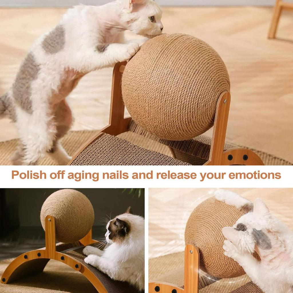 Katzen-Kratzball Verschleißfester Krallenschärfer Vertikaler Kratzbaum mit Wellpappe-Basis Interaktives Kätzchenspielzeug für Mehrkatzen-Spiel