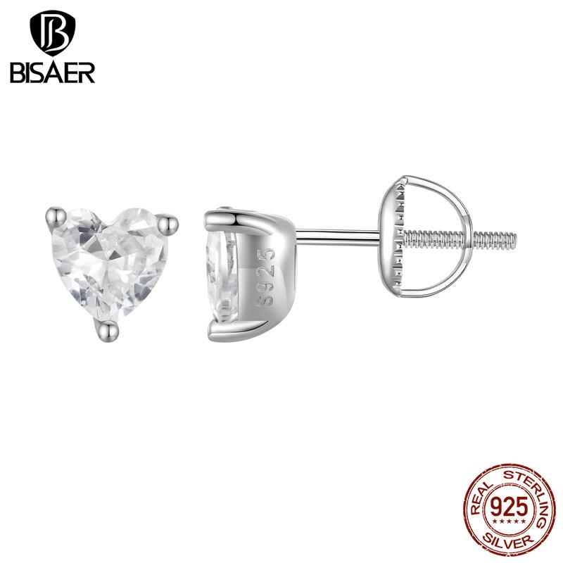 

BISAER 925 стерлингового серебра Сердцевидное сверкающее кубическое циркониевые серьги для женщин День святого Валентина Подарочные ювелирные изделия