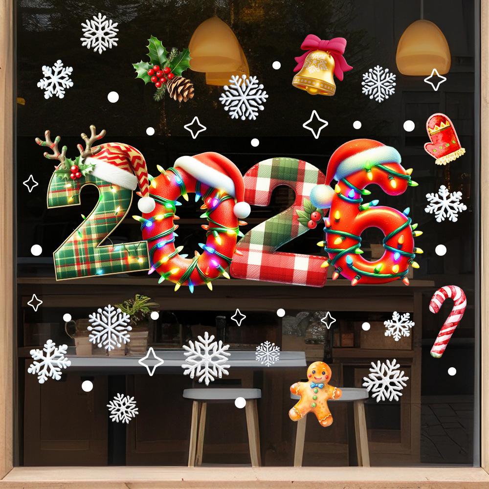 2026, Christmas Glass Stickers, Crutches, Snowflake Window Stickers, Mall Glass Stickers, Counter Static Stickers