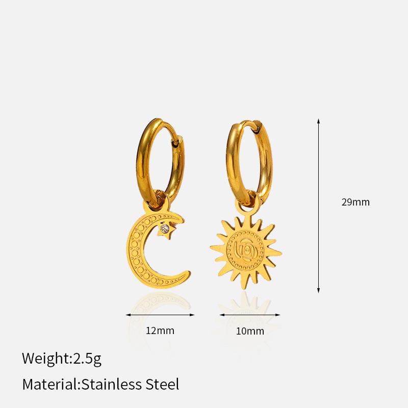European and American INS Internet celebrities hot sale titanium steel earrings plated 18K gold sun stainless steel pendant earrings