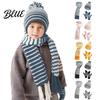 Thermal Knit Hat Lined Striped Gloves for 1 Winter Scarf Set Kids Fleece with Warm