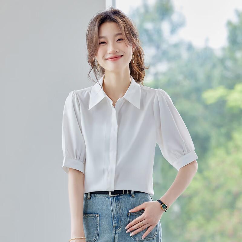 Tluoman Women s Short Sleeve Professional Chiffon Shirt M