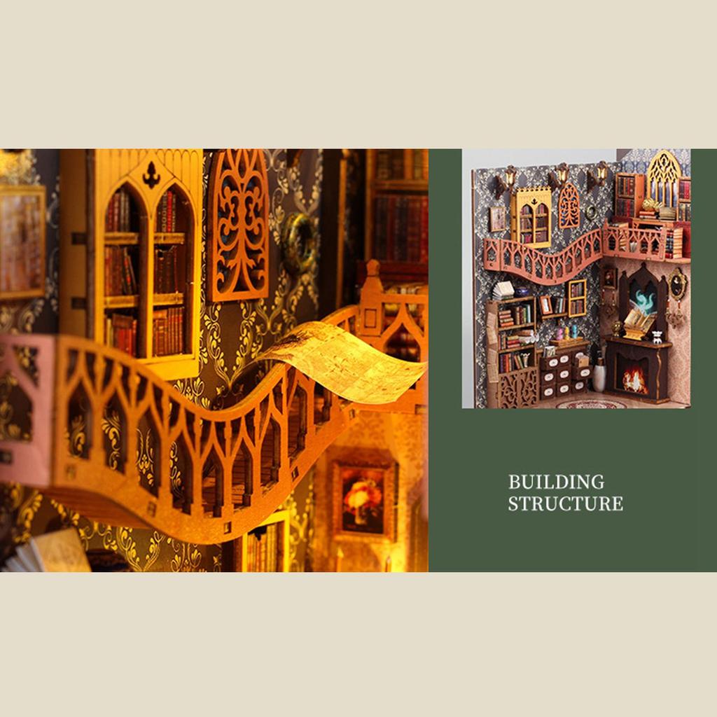 DIY Books Nook Kit Miniature House Unique Light up Bookstore Puzzle Building Wooden Library