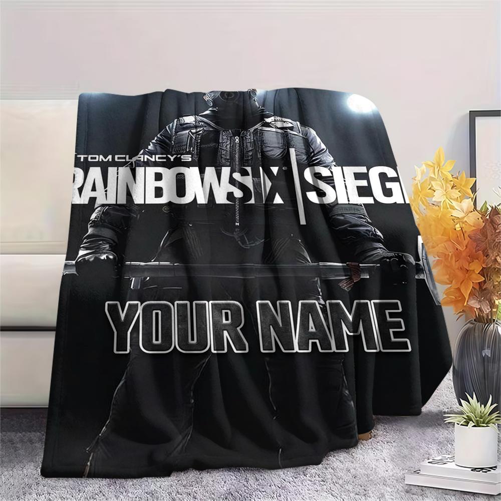 1PC Custom Name Rainbow Six Siege Patterned Flannel Blanket Suitable For All Seasons for Home Decor Warmth and Comfort Gifts Holiday Present