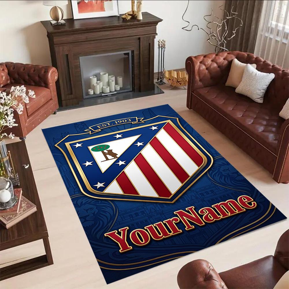 Atletico Madrid Customize Your Name Floor Rug Office Rug Perfect for Kitchen Foyer Living Rooms Study Room Antislip Carpet Anime Office Decor