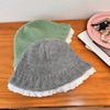 Early autumn lace knitted pot hat female winter face small cute big head circumference warm bucket hat wool hat