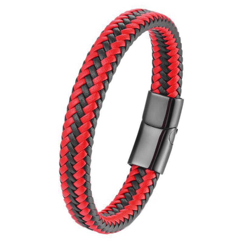 Mens Leather Braided Bracelet With Stainless Steel Clasp Minimalist Geometric Design Adjustable Size Daily Wear
