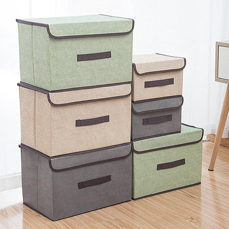 Linen-Like Fabric Storage Box Foldable Storage Box For Books And Toys Dustproof Storage Box With Lid