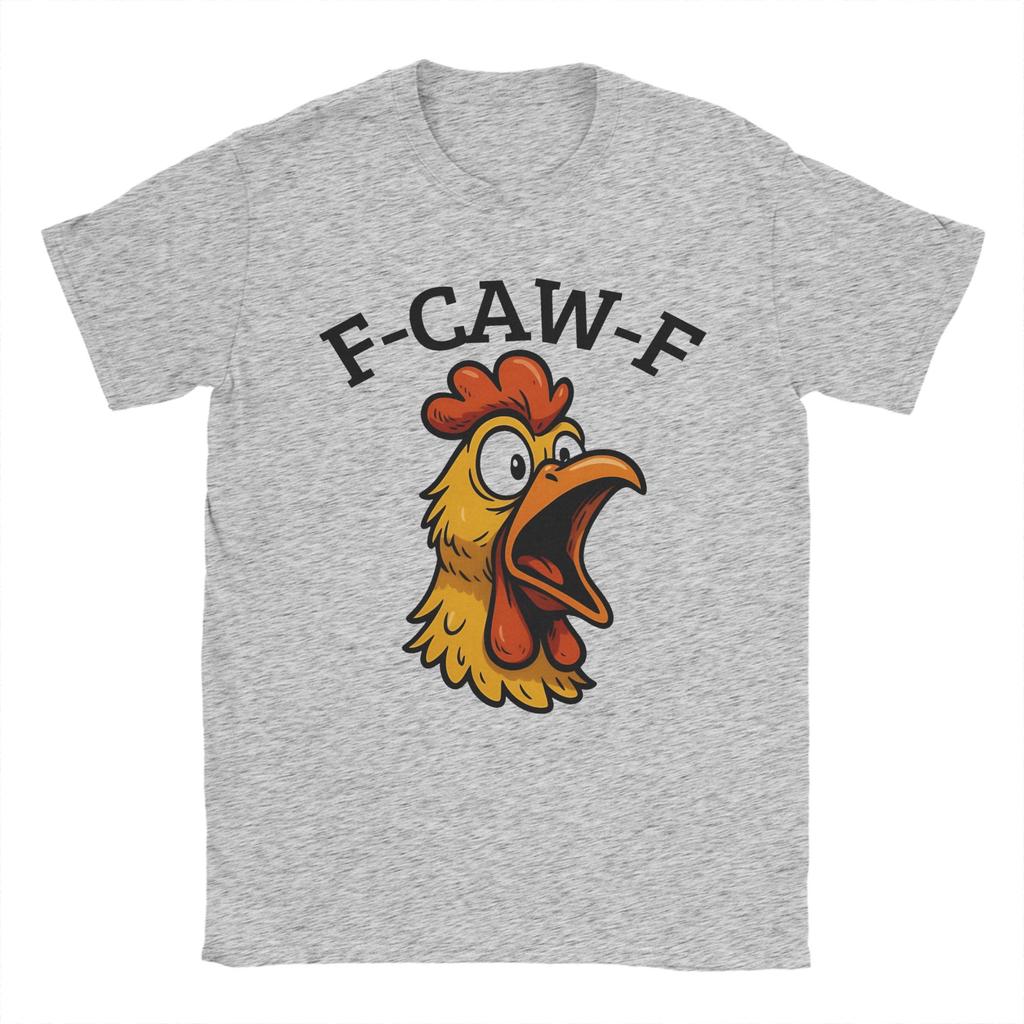 Funny F-Caw-F Screaming Chicken Meme T-Shirts for Men  Awesome 100% Cotton Tee Shirt Round Neck Short Sleeve T Shirt Unique Tops