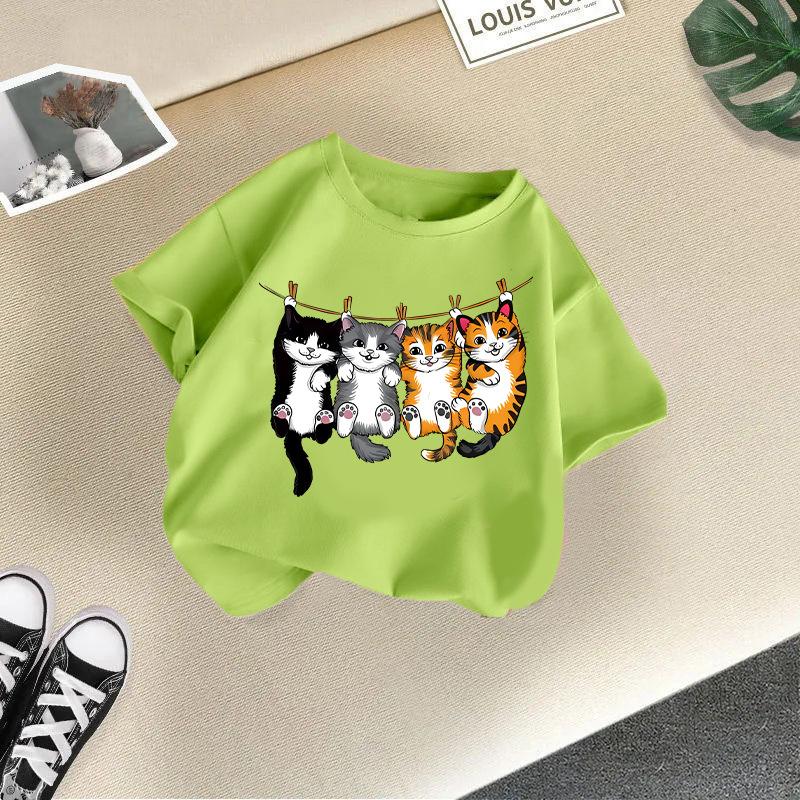 Children's Casual Short-sleeved T-shirt - Summer Girls' And Boys' Fashionable And Cute Cat T-shirt