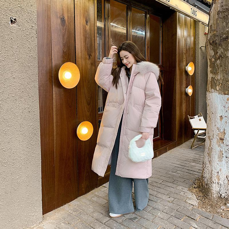 

Зимняя пуховая хлопковая одежда, новая длинная куртка ниже колена с большим меховым воротником, хлопковая куртка, толстое пальто. XXL розовый