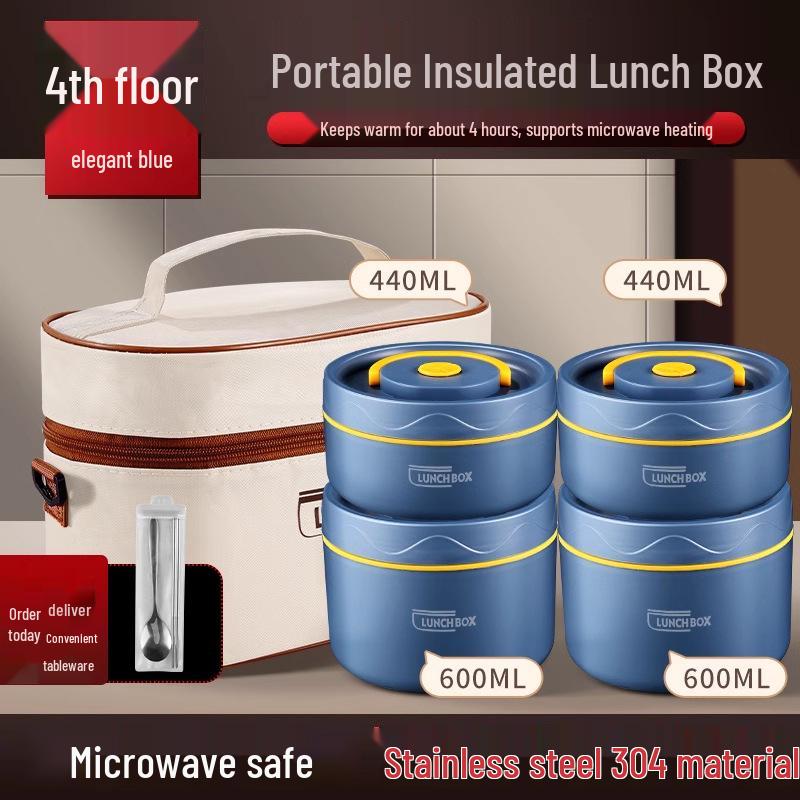 Extra Long Insulated Stainless Steel Bento Lunch Box - Microwaveable & Portable