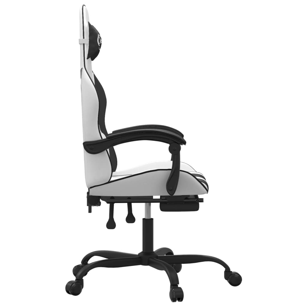 Gaming Chair with Footrest White and Black Faux Leather