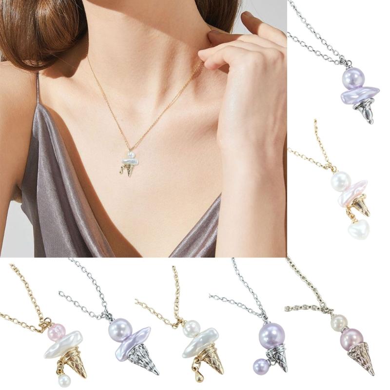Premium Copper Alloy Ice Cream Pearls Necklace Resin Accent Sturdy for Daily Wear Fashion Accessory Sweet Charm