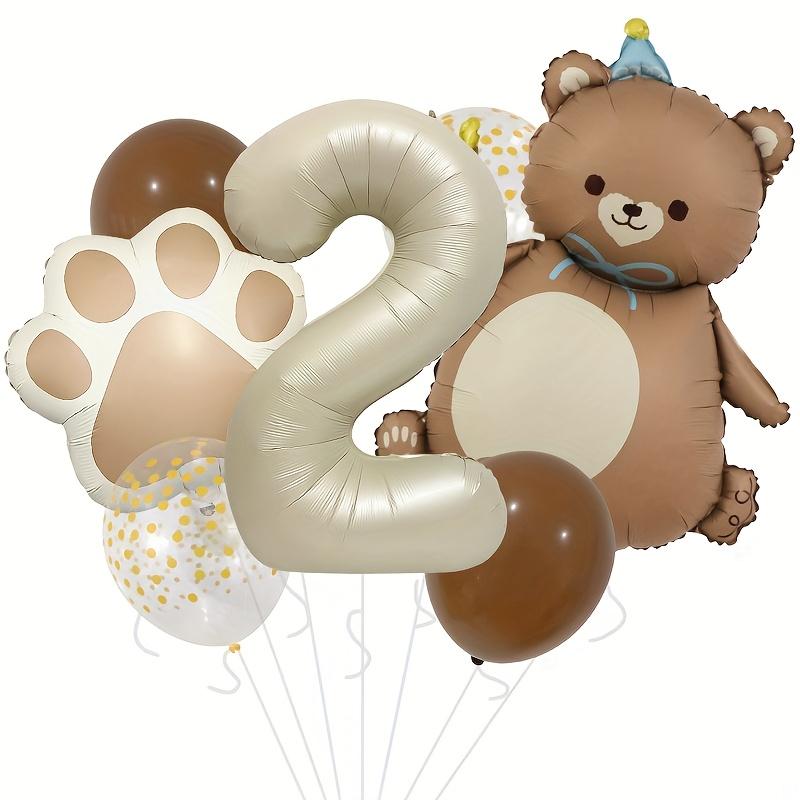 7pcs Matte Bear Balloon 40 Inch Milk White Number 1-6 Claw Print Aluminum Film Balloon Set Anniversary Birthday Party Decoration