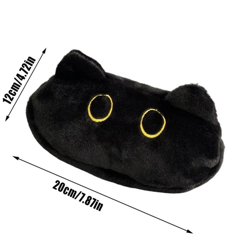 Pen Bag Large Capacity Cute Black Cat Plush Cartoon Stationery Pencil Case Cute Storage Bag Supplies Student Back To School Gift