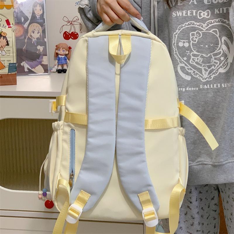 New contrasting color schoolbag for women, high-value college style, sweet girl pain bag for primary and secondary school students, two-piece backpack