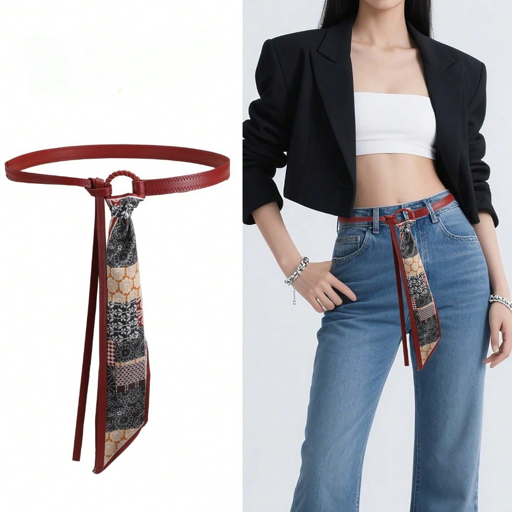 Silk Scarf Belt Accessories Women's Ribbon Belt Chain Belt Hip Hop Punk Vintage American Decor with Jeans Belt Red