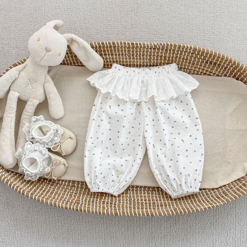 Summer Baby Girls Anti-Mosquito Pants Thin Bloomers Pants Floral Printed Lace Waist Air-Conditioned Kids Clothes Cotton Costume