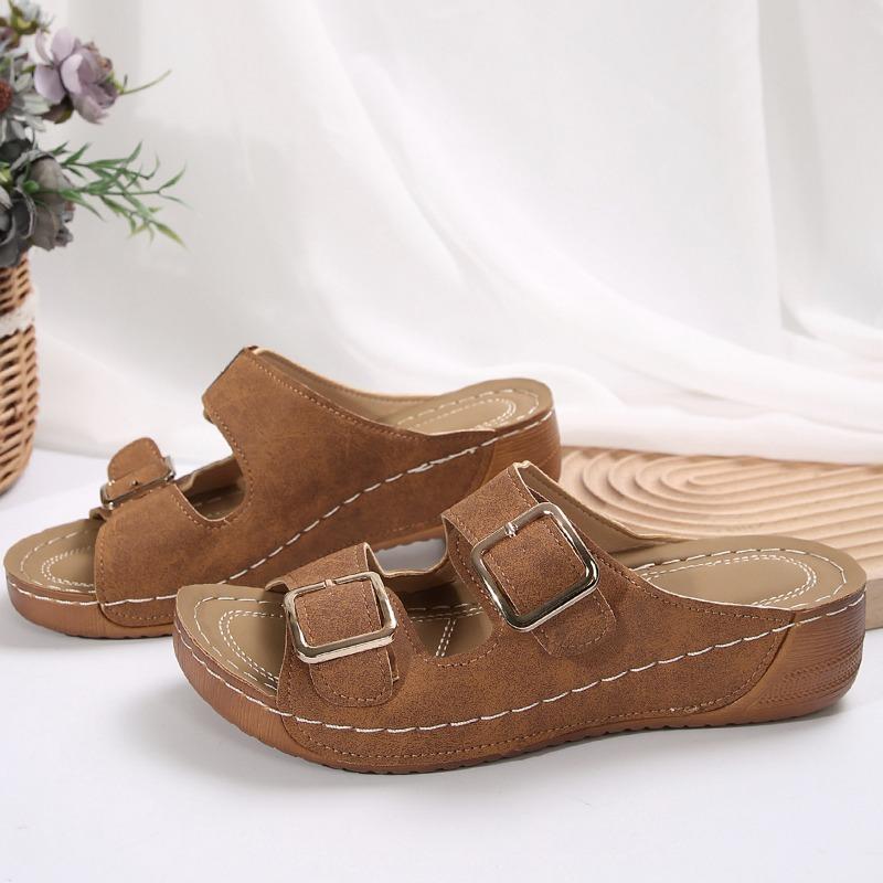 

Женская обувь на толстой подошве С пряжкой через плечо Пляжные крутые шлепанцы большого размера 43 коричневый