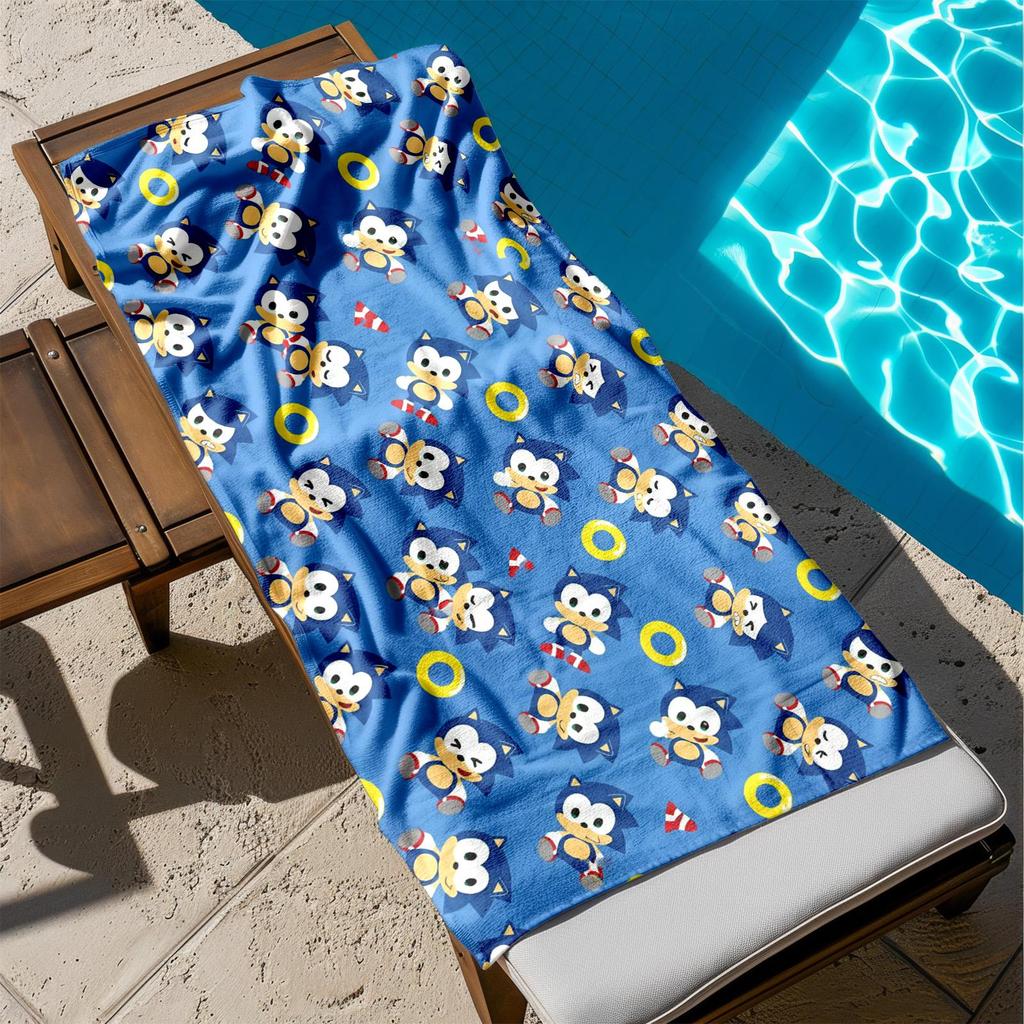 1pc Blue Hedgehog Pattern with Golden Rings 2D Printed Microfiber Beach Towel, quick dry super absorbent. Great for beach, pool