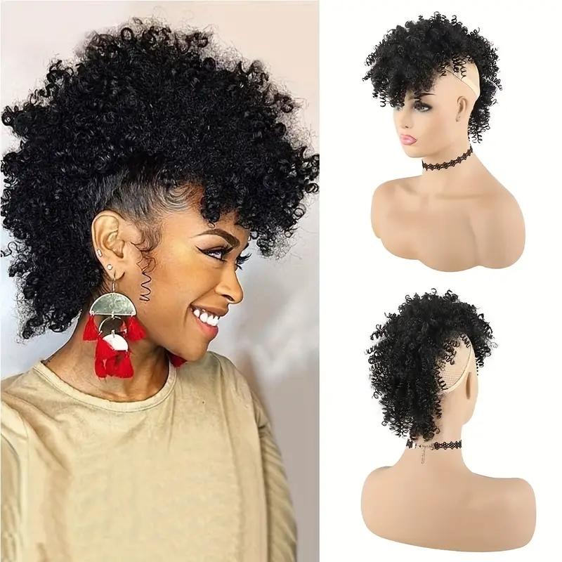 New Arrival Synthetic Ponytail with Bangs Afro Kinky Curly Mohawk Ponytail Bun Clip in Hair Extension for Black Women