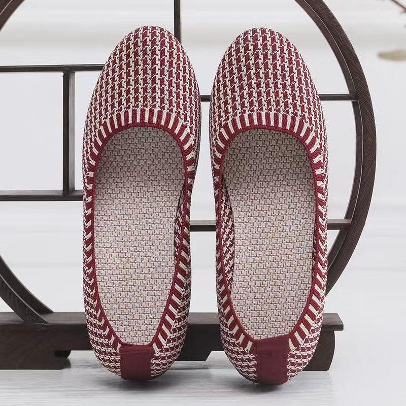 Women's single shoes summer new flying woven shallow mouth one pedal casual lazy shoes flat women's shoes mother shoes