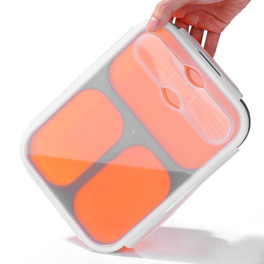 1350ml Foldable Lunch Box with Spork Large Capacity 3 Grids Food Storage Container  Student