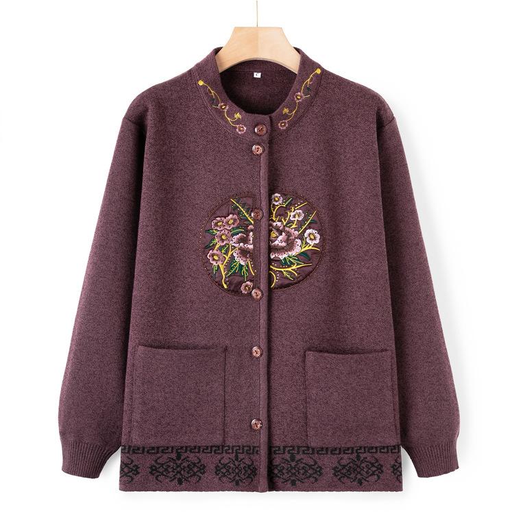 Grandma Autumn and Winter Sweater Jacket Women Festive Mother Cardigan Top Middle-aged and Elderly Sweater Old People Clothes