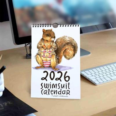 2026 Cute Animals Swimsuit Wall Calendar 12-Month Hanging Planner Funny Animal Theme Calendar for Home Office Classroom Use