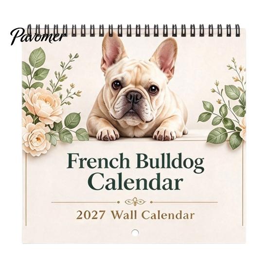 Geschenk für Tierliebhaber 2027 Französische Bulldoggen Wandkalender, Jan.2027 - Dez.2027 12 Monatsplaner, Niedliches Bulldoggen-Thema Planer Hunde Hängekalender Zuhause