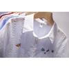 Women's White Butterfly Floral Embroidered Textured Short Sleeve Button Down Shirt Casual Blouse