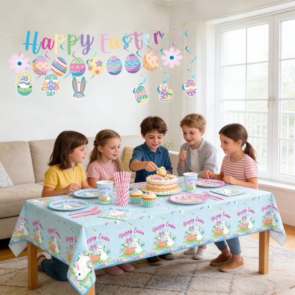 140 PEÇAS Decorações de Festa de Páscoa, Decoração FELIZ PÁSCOA Conjunto de Decorações para Festa de Páscoa Banner de Ovos e Coelhos Toppers de Bolo Suprimentos para Festa de Páscoa