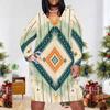 Women Plus Size V Neck Long Sleeve Light Blue Printed Fitted Straight Dress