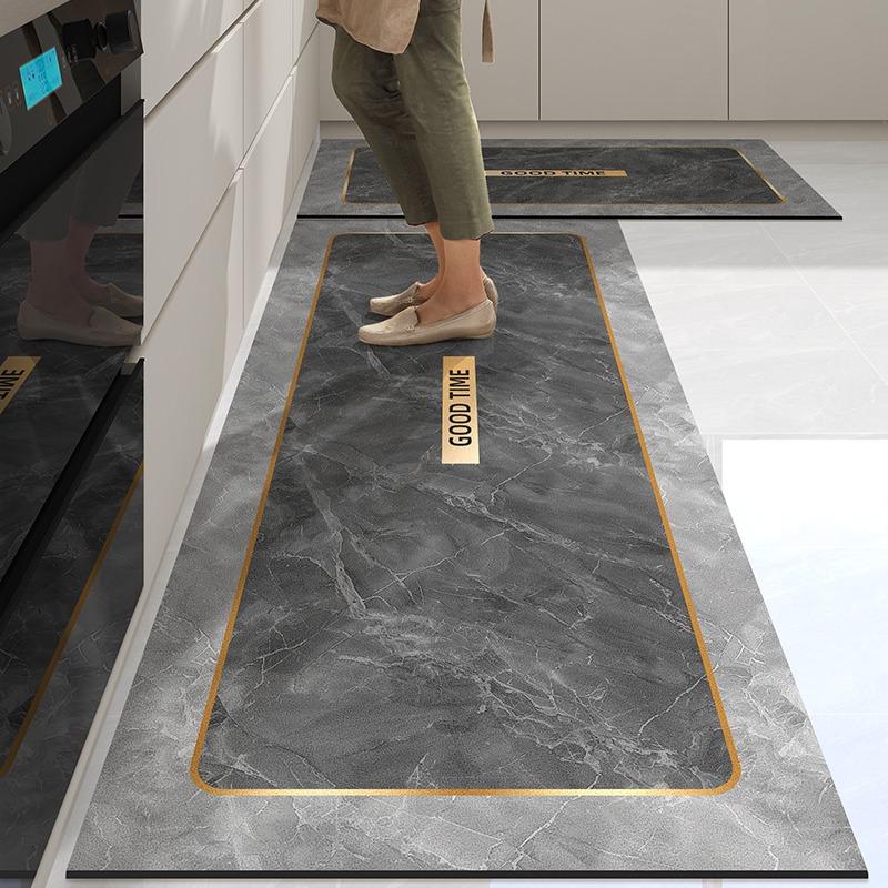 Kitchen Rug Marble Leather Oil-proof Waterproof Non-slip Household Foot Mat PVC Wipeable Washable Carpet Decor Tapis