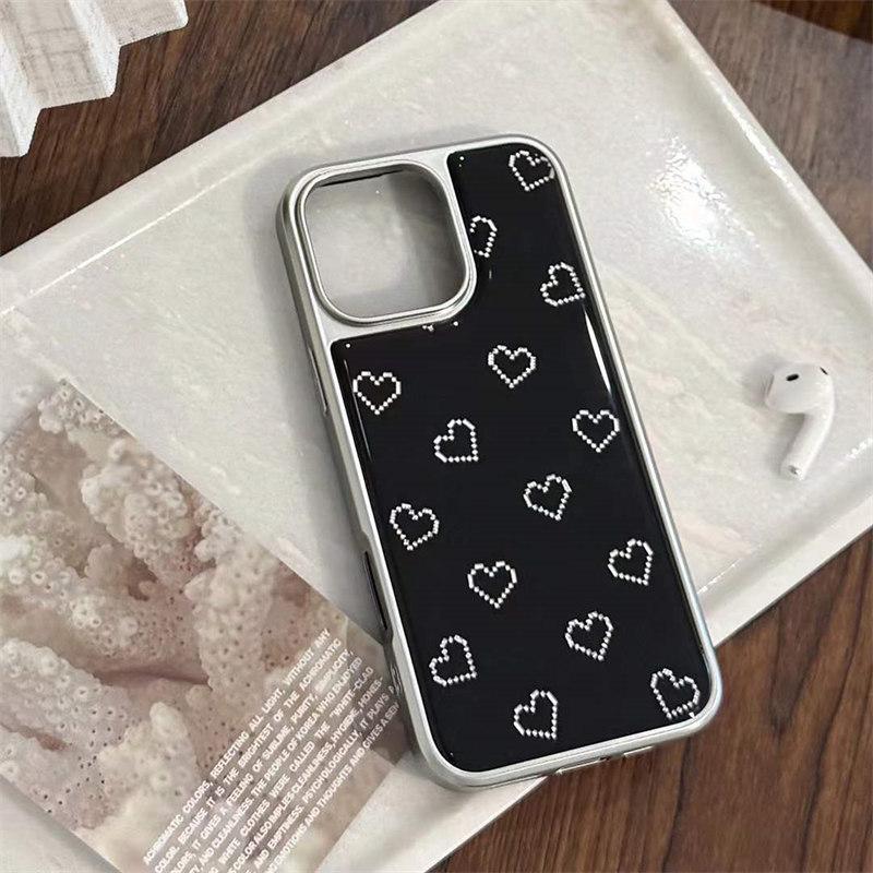 Carcasă acrilică de înaltă calitate, cu ramă electrolizată și design simplu, tip „love” pentru iPhone 16 Pro Max 15 14 Plus 13 12 Pro 11, cu protecție împotriva căderii