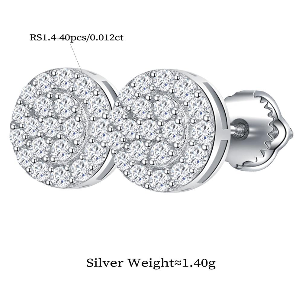 Moissanit Echter 925er Silber Iced Cluster Rund Hip Hop Out Big Herren Ohrstecker