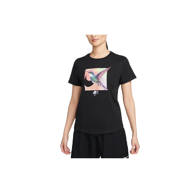 New Nike Sportswear Women's Bird Print Classic Crewneck T-Shirt Black FB8096-010