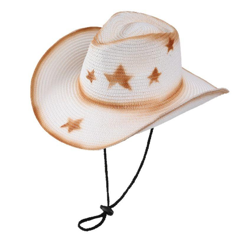 Western Cowboy Straw Hat Foldable Summer Vacation Travel Mountaineering Sun Protection Visor Hat Large Brim Female Knight Hat Male