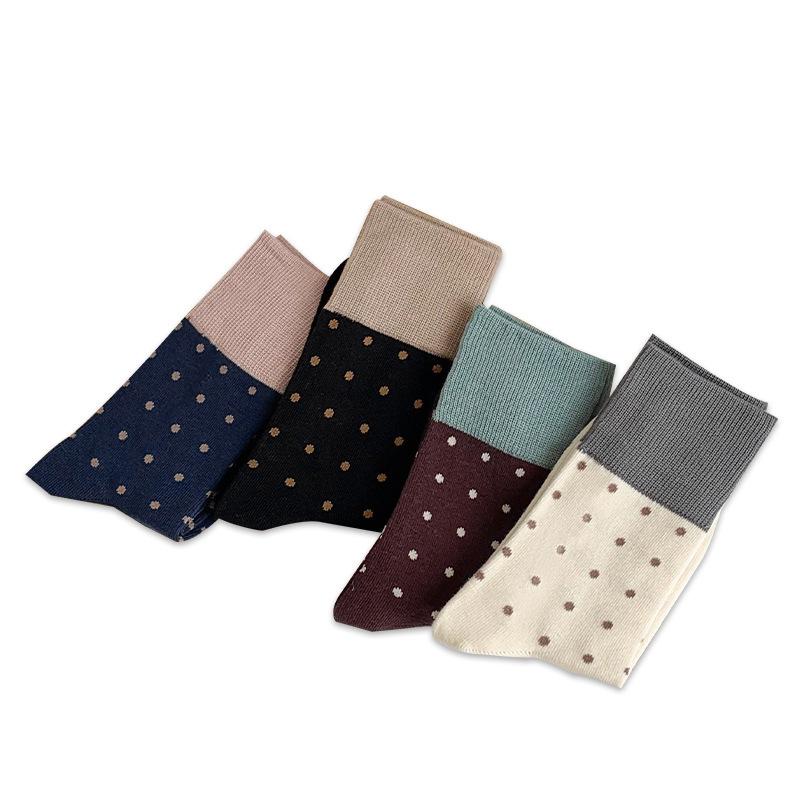Socks Women'S Medium Tube Socks Polka Dots Personalized Contrasting Color Retro Mori Stacking Socks Season College Style Stockings