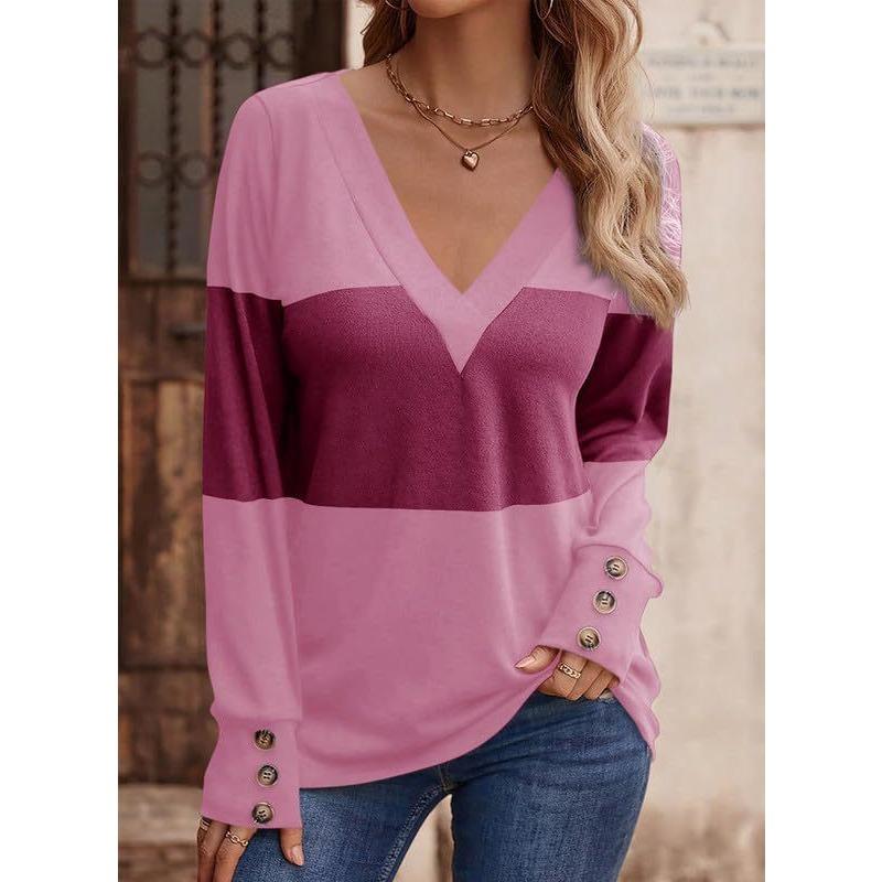 JPNTKY Women's Fashion Casual Long Sleeve V Neck Blouses & Shirts