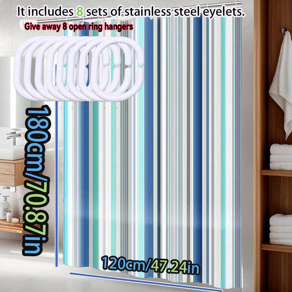 Romantic Stripe Vertical Stripe Shower Curtain Peva Waterproof Material Easy To Clean Dry And Wet Separation Partition Curtain